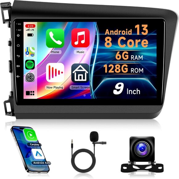 8-Core 6G+128G Car Radio for Honda Civic 2012-2015, Rimoody Car Stereo Android - Picture 1 of 8